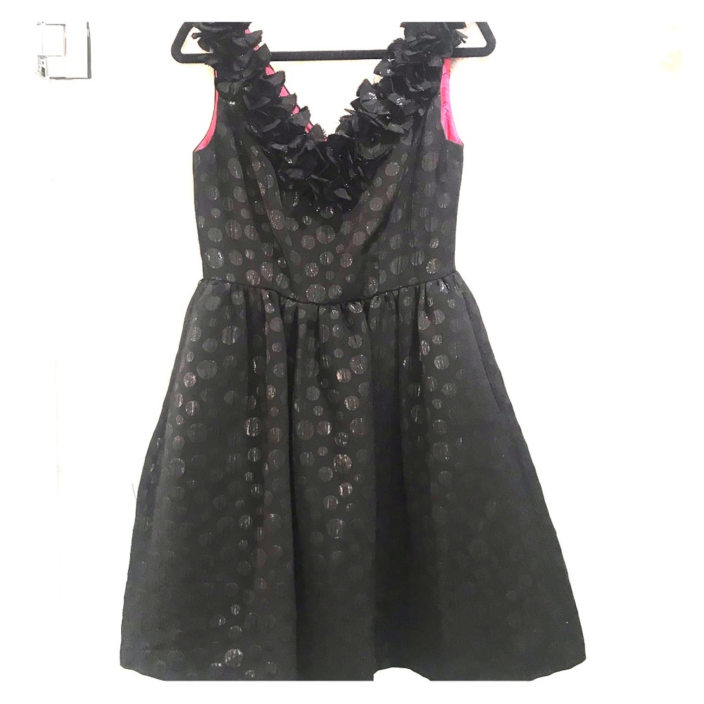 Muse Polka Dot and Ruffle Dress Black Pink Lining